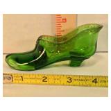Green glass slipper, 5" across