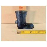 Blue glass boot & spur, stamped Made in Taiwan