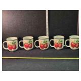 5 Casuals coffee mugs, 4" tall, Apple pattern
