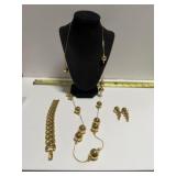Gold tone Ball necklace w/delicate snake chain 40"