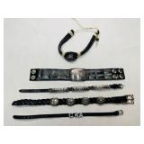 5 Leather style Bracelets in black