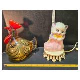 Portable kitty lamp, Glass rooster figure