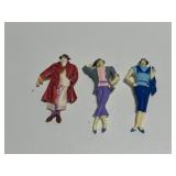 3 Hand Painted Fashion Model Brooches-1980s