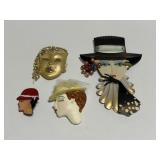 4 Lady Head Brooches-80