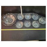 Glass Bowl & 7 dishes, Iris & Herringbone pattern
