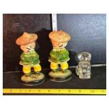 2 Asian figures (5ï¿½"), glass dog