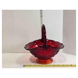 Red pressed glass bowl w/wavy rim, 10" tall