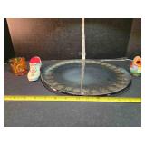 Platter, glass, pin cushion shoe, toothpick holder