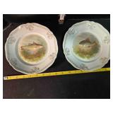 2 porcelain cabinet plates featuring fish motif