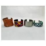 4 cuff Style Bracelets, Silver tone, Beads, metal