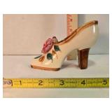 Porcelain ladies slipper w/rose decoration
