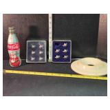 11 silver teapots, 75th Anniversary Coke, crock