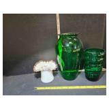 Milk glass vase, green glass vase, green tumbler