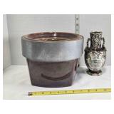 Ceramic planter (7" tall), ceramic vase (7" tall)