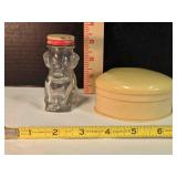 Vintage jewelry box & clear glass puppy jar