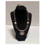 SW Style necklace, silver tone medallion oval cabo
