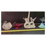 Swan dish; Glass paperweight; 2 lovebirds; Angel