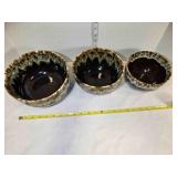 Set of 3 glazed pottery bowls, 3 qt, 2 qt, 1 qt