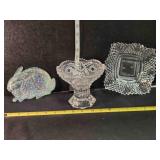 Stemmed nut dish, fluted dish, glass rabbit