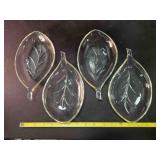 4 clear pressed glass leaf-shaped candy dish