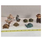8 figurines; Fuzzy monkey , owl, Teddy bear