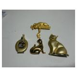 4 Cat Brooches Pins in Gold tone-1 brooch is miss