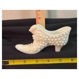 Hobnail milk glass slipper, 6" long