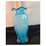 Fenton glass vase, two tone blue, 7ï¿½" tall