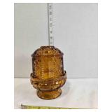 Fairy Lamp, Indiana Glass Amber Stars & Bars