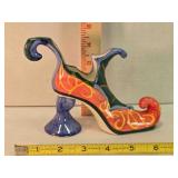 Ceramic elf shoe, hand-painted, 5" tall