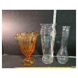 Clear etched glass vase, stem vase, amber vase