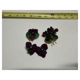 West Germany Purple Pansy Earrings, 2 Pansy Brooch