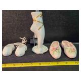 Porcelain ballet shoes, 2 pair, 1 on point