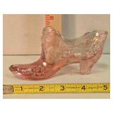 Iridescent pink Fenton glass slipper, 6" long