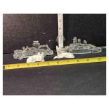 2 porcelain dogs (2" long); Glass Ship & Firetruck