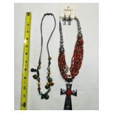 Multi Strand Necklace & Earrings Cross Pendant &