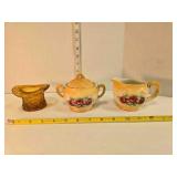 Ceramic creamer/sugar bowl, glass toothpick holder