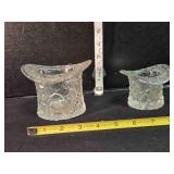 2 vintage clear pressed glass top hat dishes