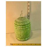 Green & white spatter glass lidded jar