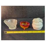 3 jars; mini glass coal bucket (2" tall)