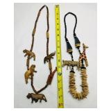 2 Wood African Style Necklaces-carved wood animals