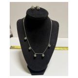 Silvertone Rhinestone Pave Ball Necklace & earring
