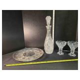Egg & relish tray, 2 glass sherbet glasses, cruet