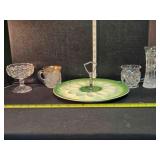 Egg tray, stemmed sherbet dish, stem vase, glass