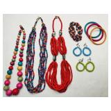 3 wood Bead multi Strand Necklaces, bangle bracele