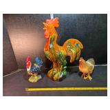 Ceramic rooster, patriotic rooster & hen