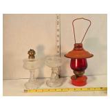 3 oil lamps, 6", 6", 5" tall