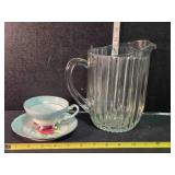 Hand-painted China cup & saucer, Gallon pitcher