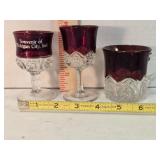 3 Red flash Early American Pattern Glass souvenirs