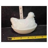 White milk glass hen on nest covered dish